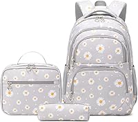 EKUIZAI 3Pcs Daisy Print Backpack Set for Girls - Waterproof Kids School Bookbag with Lunch Bag, Primary Daypack