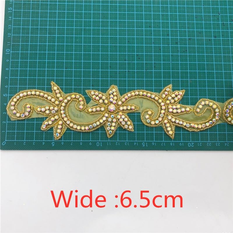 Cinta de diamantes de imitación con motivo de cristal de 5 yardas, cinta con diamantes de imitación para planchar, apliques para decoración de bodas, oro AB