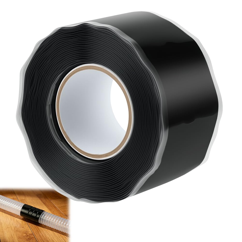 Cinta Silicona Autofusión 3mx25mmx0.5mm,Cinta Autofusible Negra para Reparación de Cables y Tuberías,Aislante Eléctrico Resistente al Agua para Mantenimiento Industrial y Hogar(1 unidad)