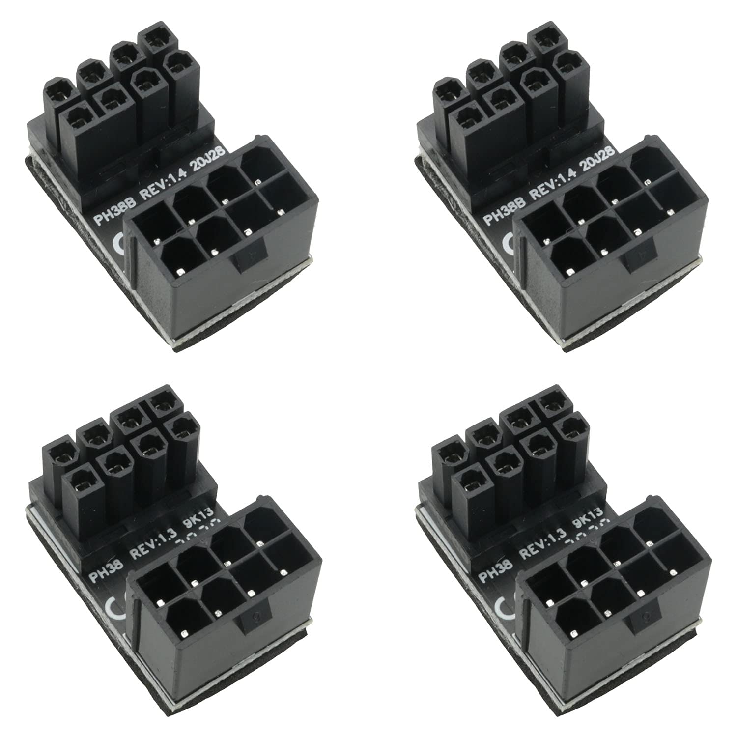 WHYHKJ 4pcs GPU VGA PCIe 8pin Male 180 Degree Angled to 8Pin Female Power Adapter for Desktop Graphics Card (2pcs Standard Type + 2pcs Reverse Type),
