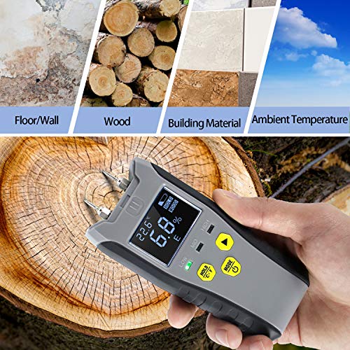 Digital Moisture Meter, Water Leak Detector, Moisture Tester, Pin Type, Backlit LCD Display With Audible and Visual High-Medium-Low Moisture Content Alerts - Thumbnail 2