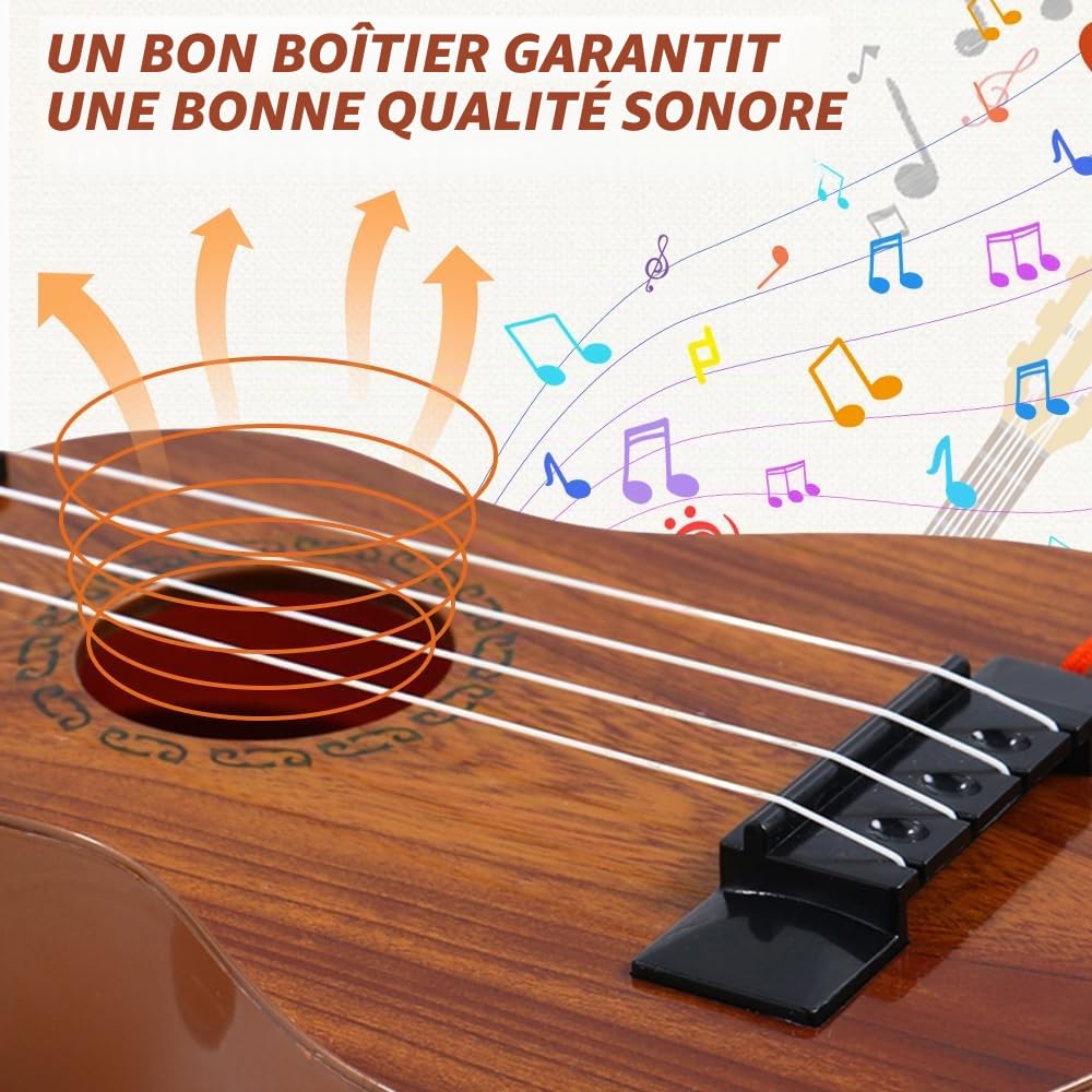 Guitare Enfant, 38cm Ukulele Enfants avec 4 Cordes Réglables, Jouet Guitare Apprentissage Musical pour Tout-Petits et Débutants