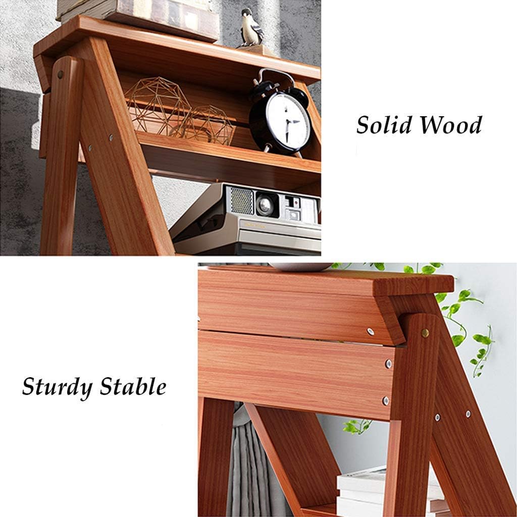 Wooden Folding Ladder Stool,5-Step,Portable Stepladder/Stair Chair Multifunctional Climbing Stool Ladder Shelf for Kitchen Office (Wood)