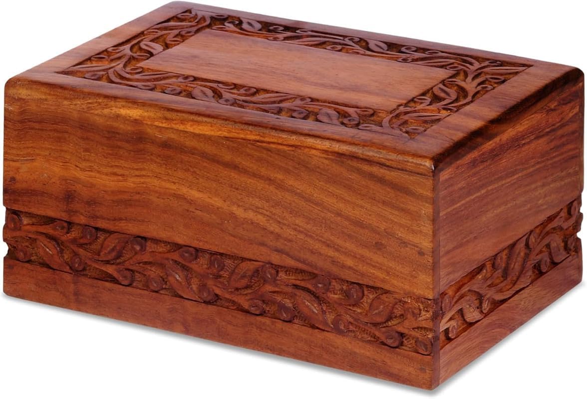 Wooden Keepsake Urn Box, Cremation Urns for Human Ashes, Handcarved Decorative Memorial, Wood Casket for Pets, Cat, Infant, Adult Memorial, Burial Urns for Ashes - Medium