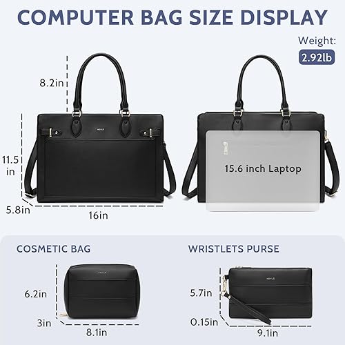 Miniatura 2 de Keyli Bolsa de mano para computadora portátil de 3 piezas para mujer, bolsa de trabajo de 15.6 pulgadas, maletín para computadora de negocios,
