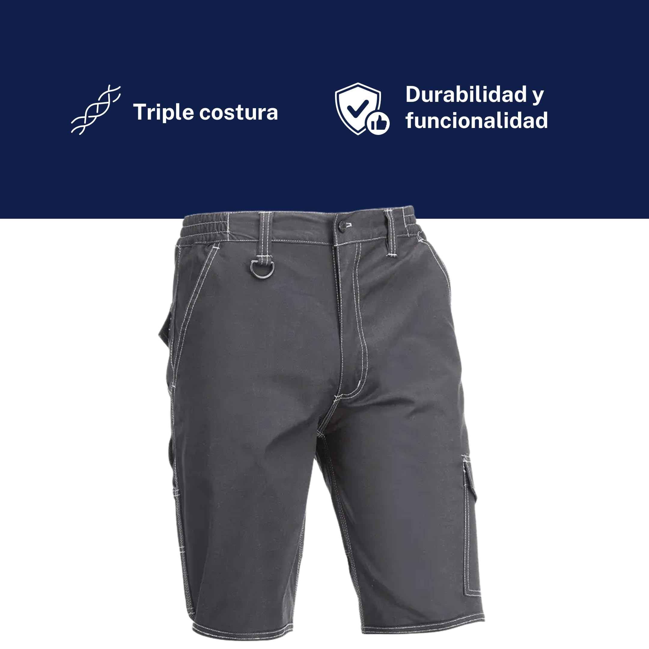 Juba Pantalón Corto Multibolsillos 68% algodón, 30% poliéster y 2% Elastano, 260 g/m², Gris, M