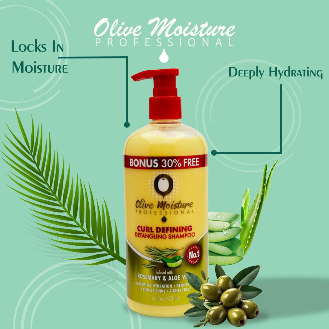 Olive Moisture Curl Defining Detangling Shampoo 16 Oz (473ml) with Aloe Vera & Olive Oil for Curly Hair Gently Cleanses - Image 3