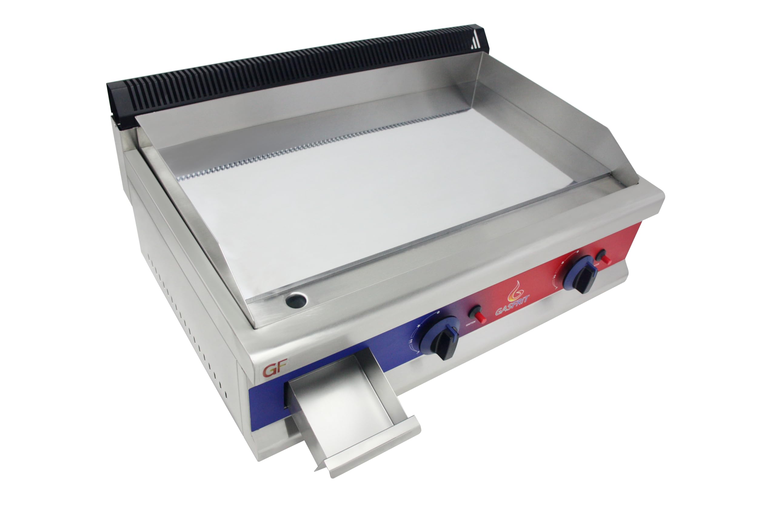 Plancha Industrial de Cromo Duro para Cocina Profesional, Acero Inoxidable, Gas o Eléctrica, Encendido Piezoeléctrico, Cajón Recograsas, Varias Medidas y Potencias (800 × 575 × 365 mm)
