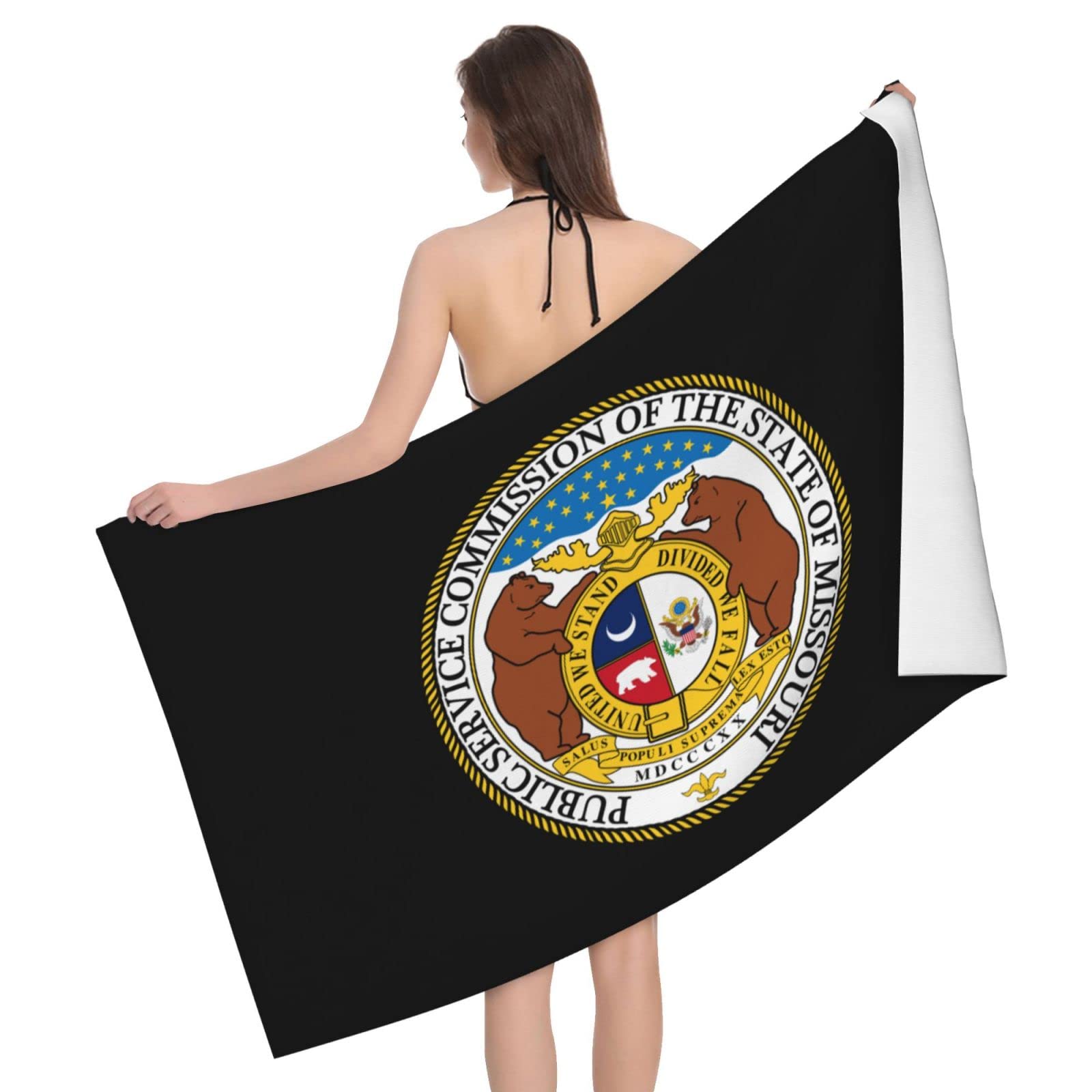 Lsjuee Seal of Missouri Beach Towel Absorb Water Quick Dry Bath Towel, for Beach, Swimming Pool, Camping