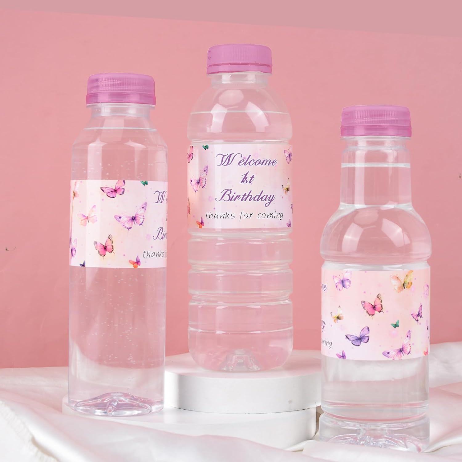 50Pcs Birthday Water Bottle Labels Waterproof Drink Wrappers Colorful Butterfly Bottle Stickers for Happy Birthday Party Favors Decor