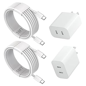 iPhone 17 16 15 Fast Charger 2Pack USBC Double Charger Block with 10FT Long C to USB C