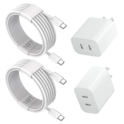 iPhone 17 16 15 Fast Charger 2Pack USBC Double Charger Block with 10FT Long C to USB C