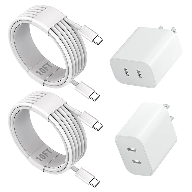 iPhone 17 16 15 Fast Charger 2Pack USBC Double Charger Block with 10FT Long C to USB C