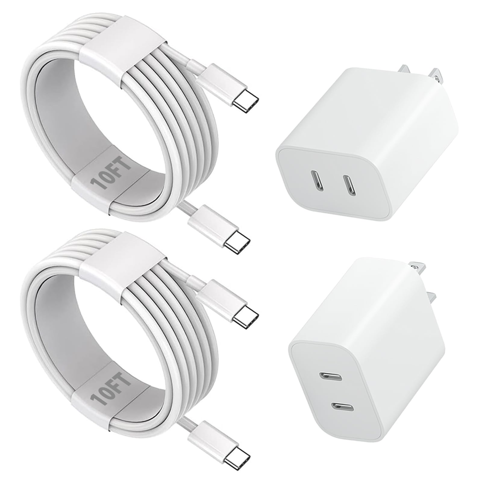 iPhone 17 16 15 Fast Charger 2Pack USBC Double Charger Block with 10FT Long C to USB C