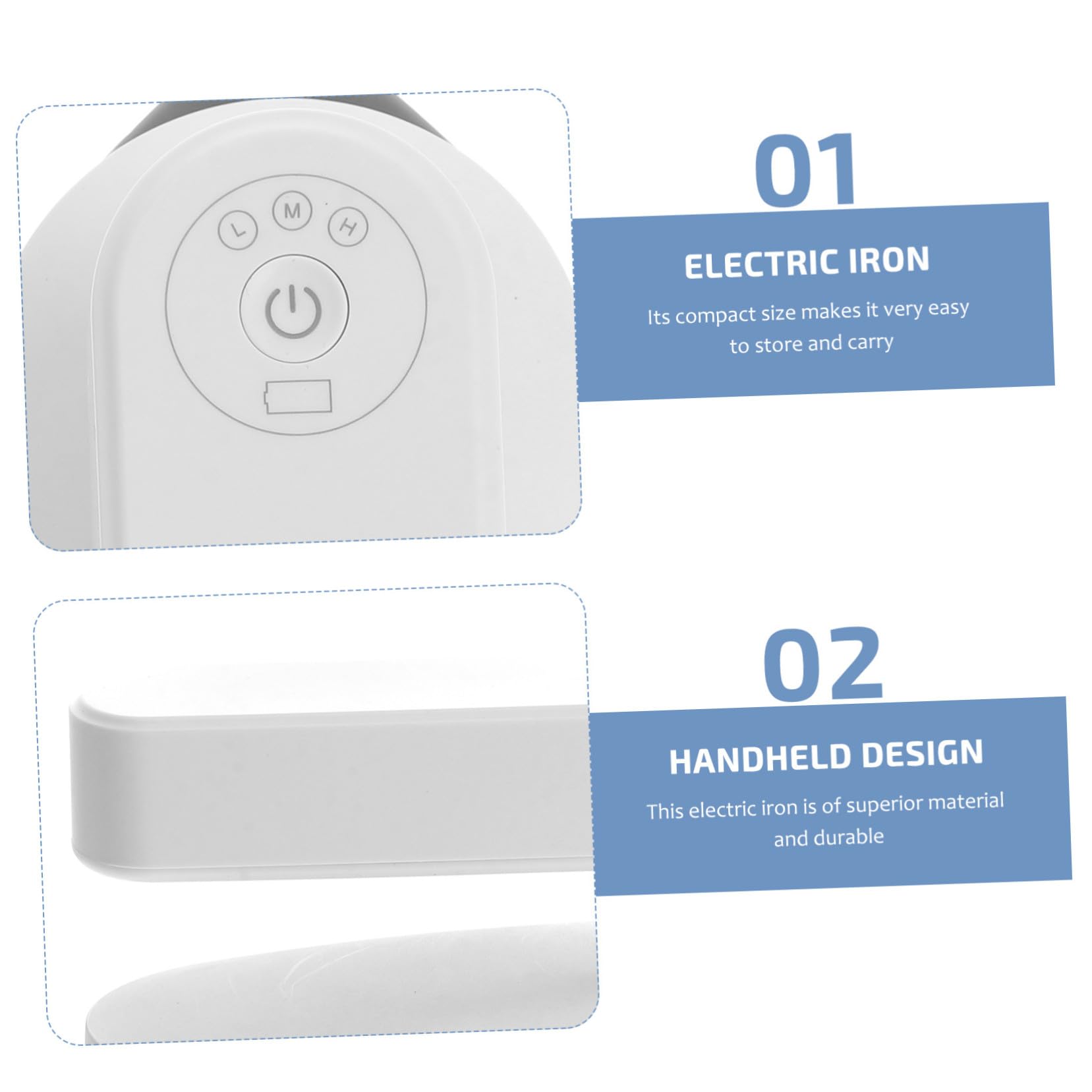 Plancha Eléctrica de Mano Mini Portátil para Ropa de Viaje | Blanco, Aluminio Fundido, Diseño Manual, 3 Niveles Ajustables, Acabado Fino