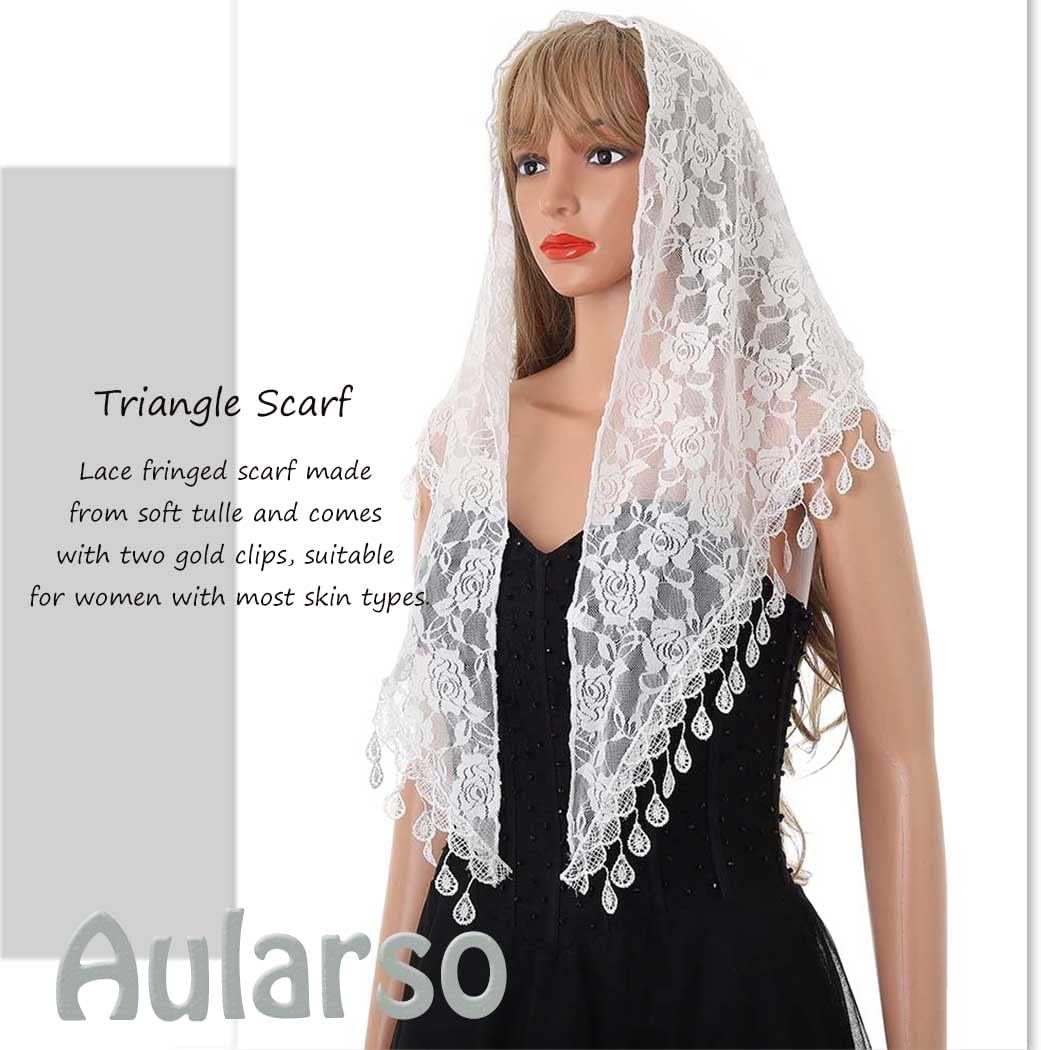 Lace Church Veils Wedding Floral Scarf Tassel Shawl Mantilla Veils Soft Tulle Embroidered Bridal Mass Veil for Women - Image 4