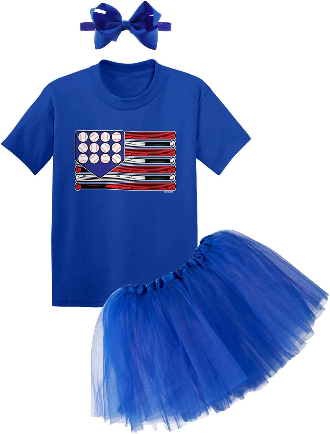 Baseball American Flag - USA Sports Baby Bodysuit + Tutu Skirt + Bow Headband Set