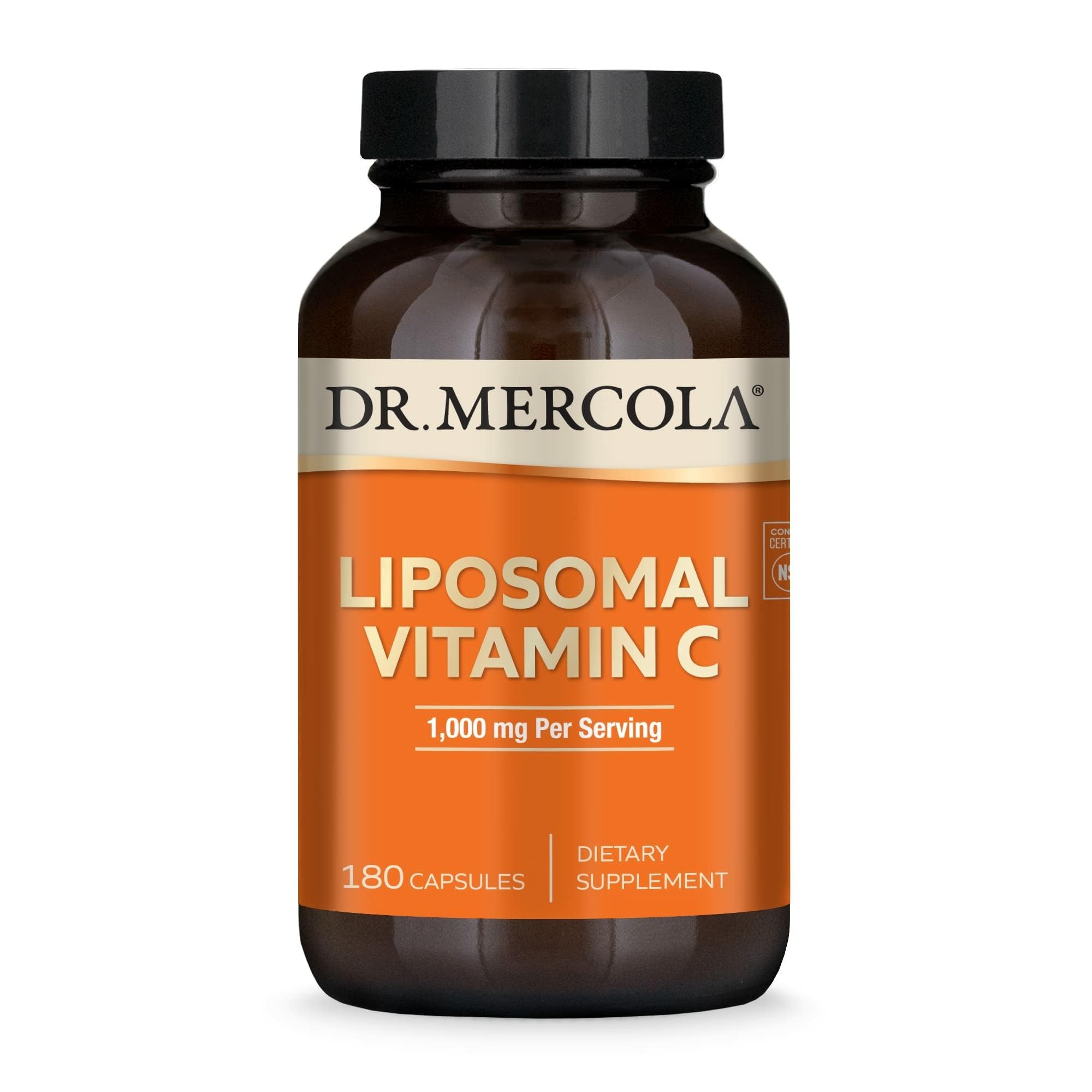 Dr. MercolaLiposomal Vitamin C, 1,000 mg per Serving, 90 Servings (180 Capsules), Dietary Supplement, Supports Immune Health, Non GMO, NSF Certified