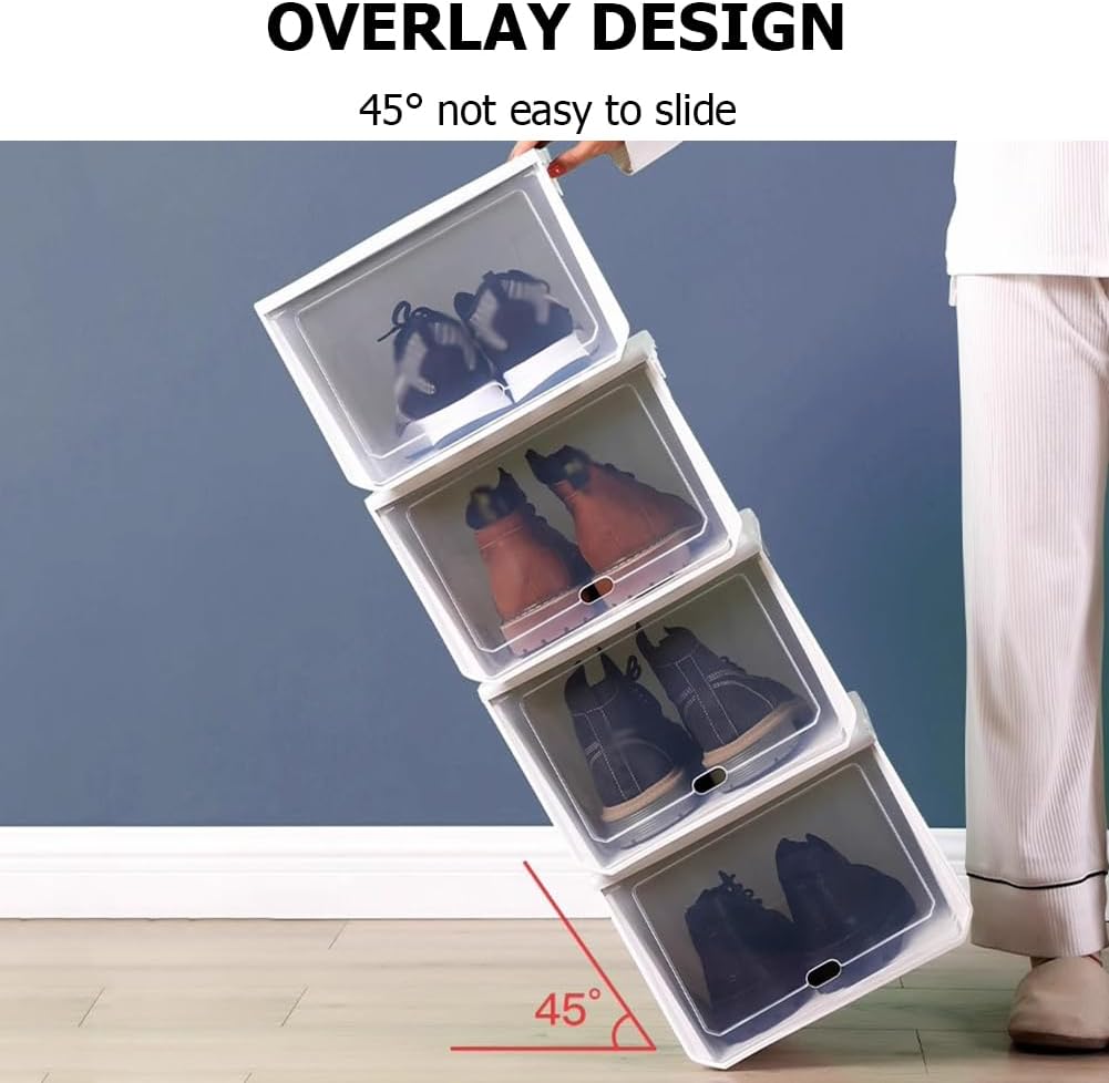 4PC Shoe Box with Clear Door,Plastic Stackable Shoe Storage Bins for Closet,Sneaker Storage Box Shoe Rack Container Holder