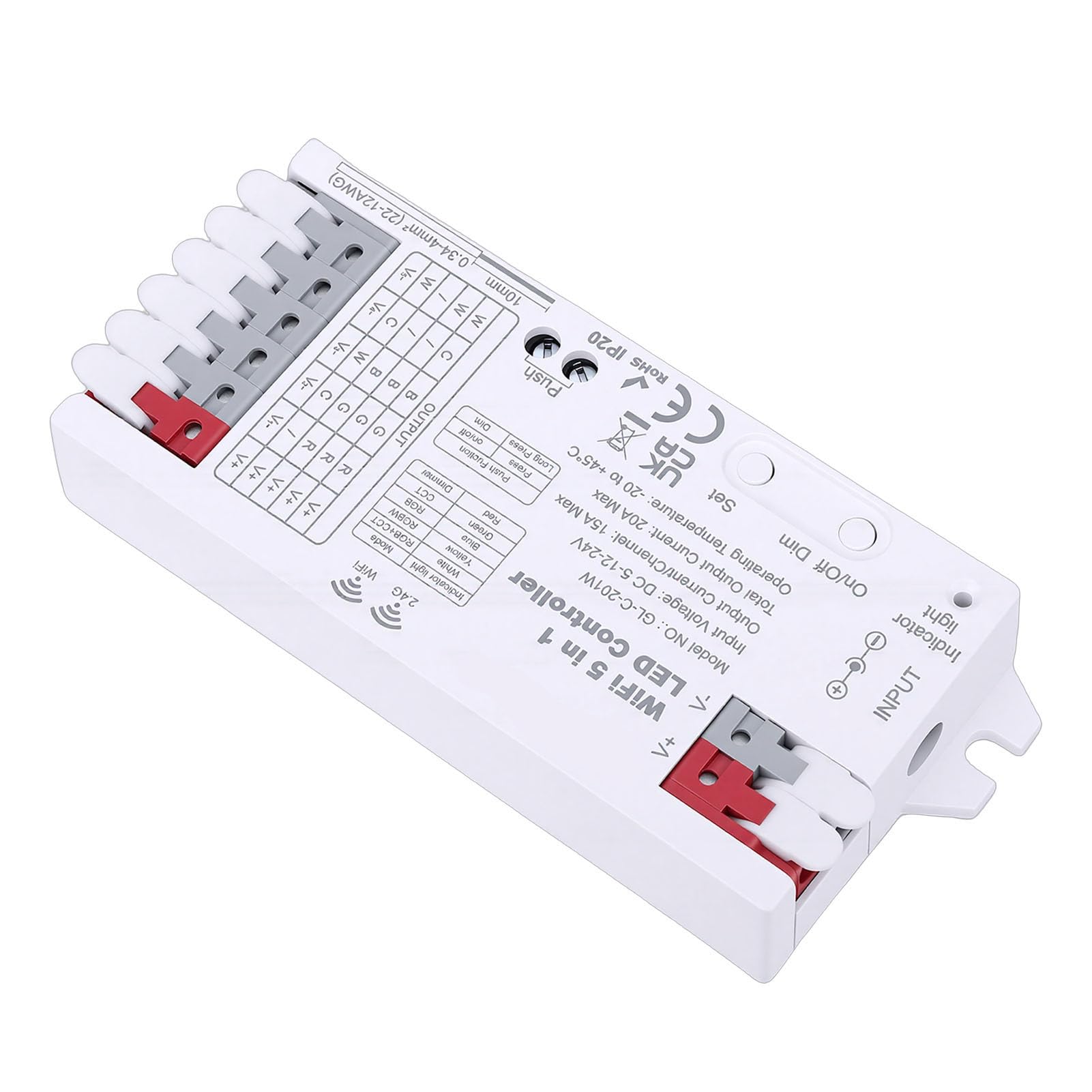 Controller Luce LED Smart WiFi Bluetooth Lampada Striscia 5 in 1 RGBCCT RGBW Dimmer 20A per Illuminazione Personalizzata