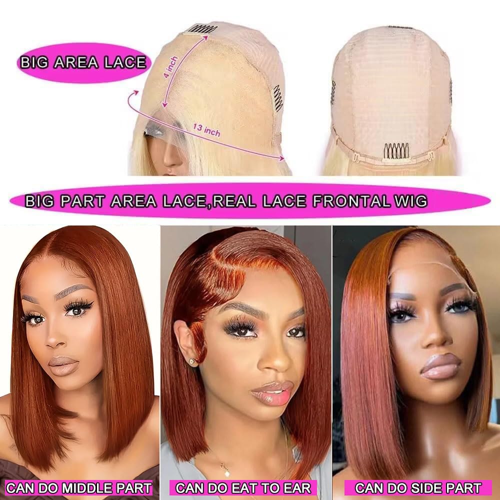 Reddish Brown Bob Wigs Human Hair 13X4 Straight HD Reddish Brown Bob Lace Front Wigs Human Hair Wear and Go Glueless Wig Pre Plucked with Babyhair 10 Inch Colored Hd Lace Frontal Wigs for Black Women