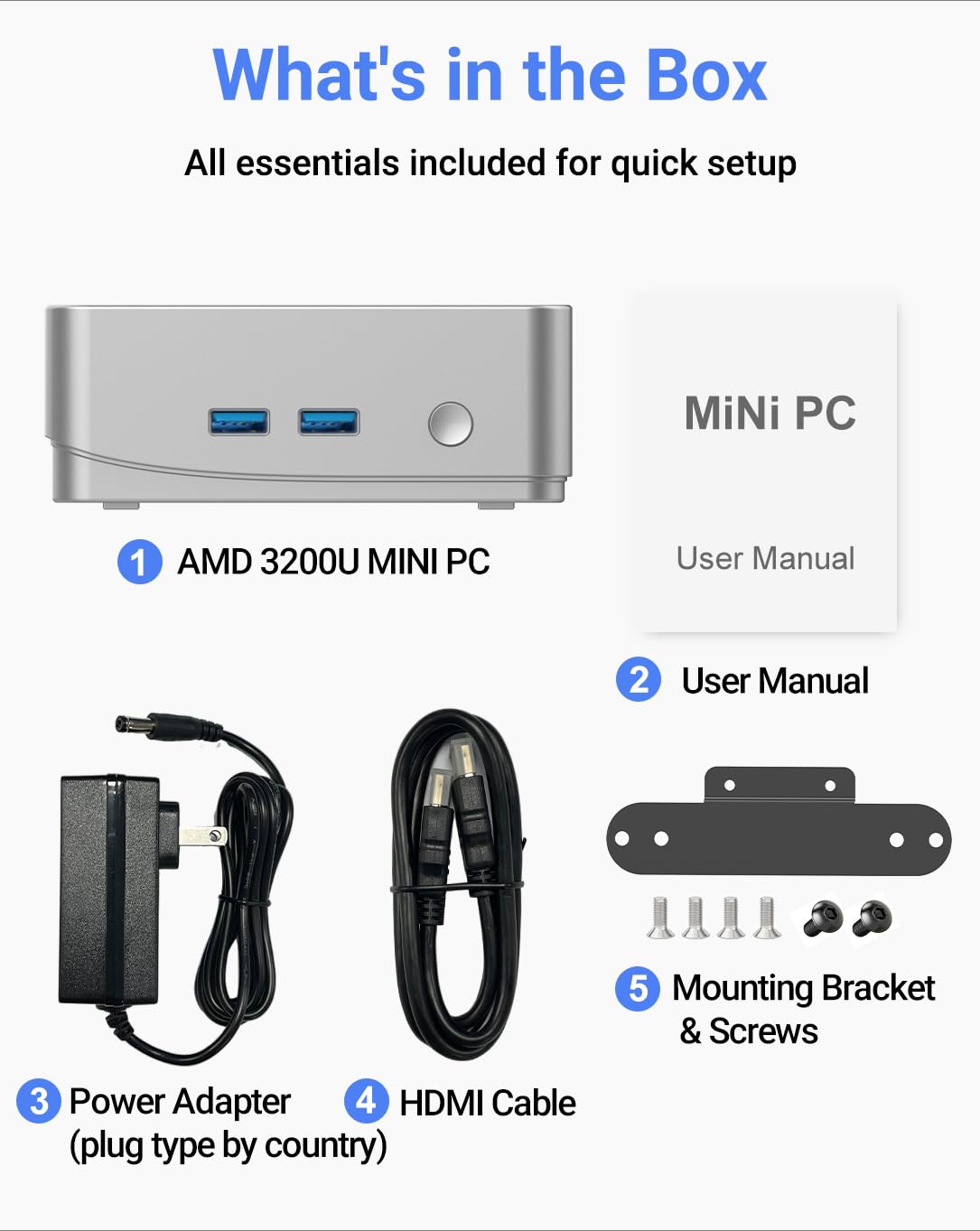 Mini PC 16GB RAM 512GB SSD, AMD Ryzen 3200U (fino a 3,5 GHz) Mini Computer, 4K Display/HDMI+Type-C+2 x USB3.0+RJ45/Wi-Fi 6/BT 5.2 per casa/business mini computer desktop