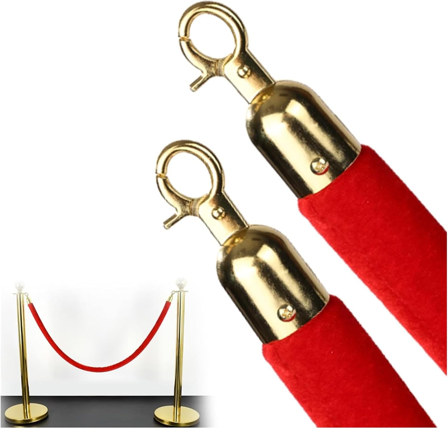 Red Velvet Stanchion Rope with Snap Hooks - 5ft Crowd Control Barrier for Events, Parties, and Banquets - Elegant Queue Management Solution