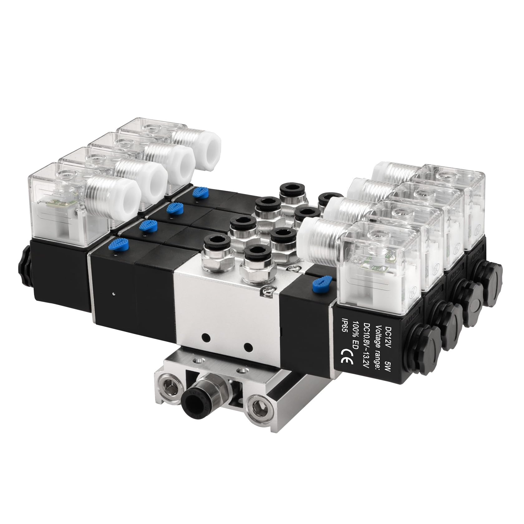 Heschen Electroválvula neumática eléctrica 4, 4V230C-08, 12VDC, PT1/4, 5 vías 3 posición, base del colector, silenciador, conjunto de accesorios rápidos, CE