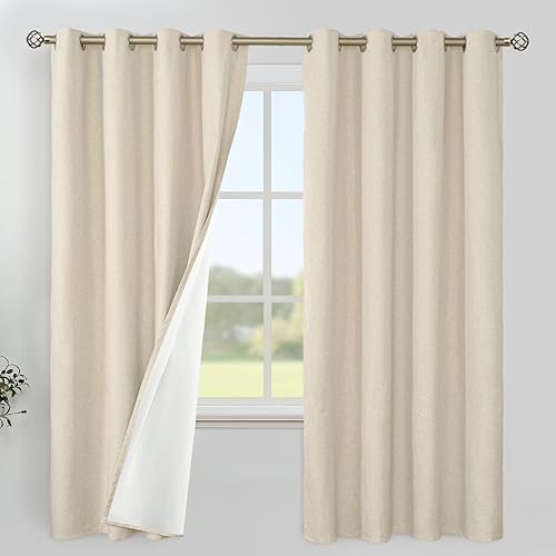 Miniatura 39 de YoungsTex Cortinas 100% opacas de lino natural de 84 pulgadas de largo para dormitorio, cortinas con aislamiento térmico con ojales, oscurecimiento