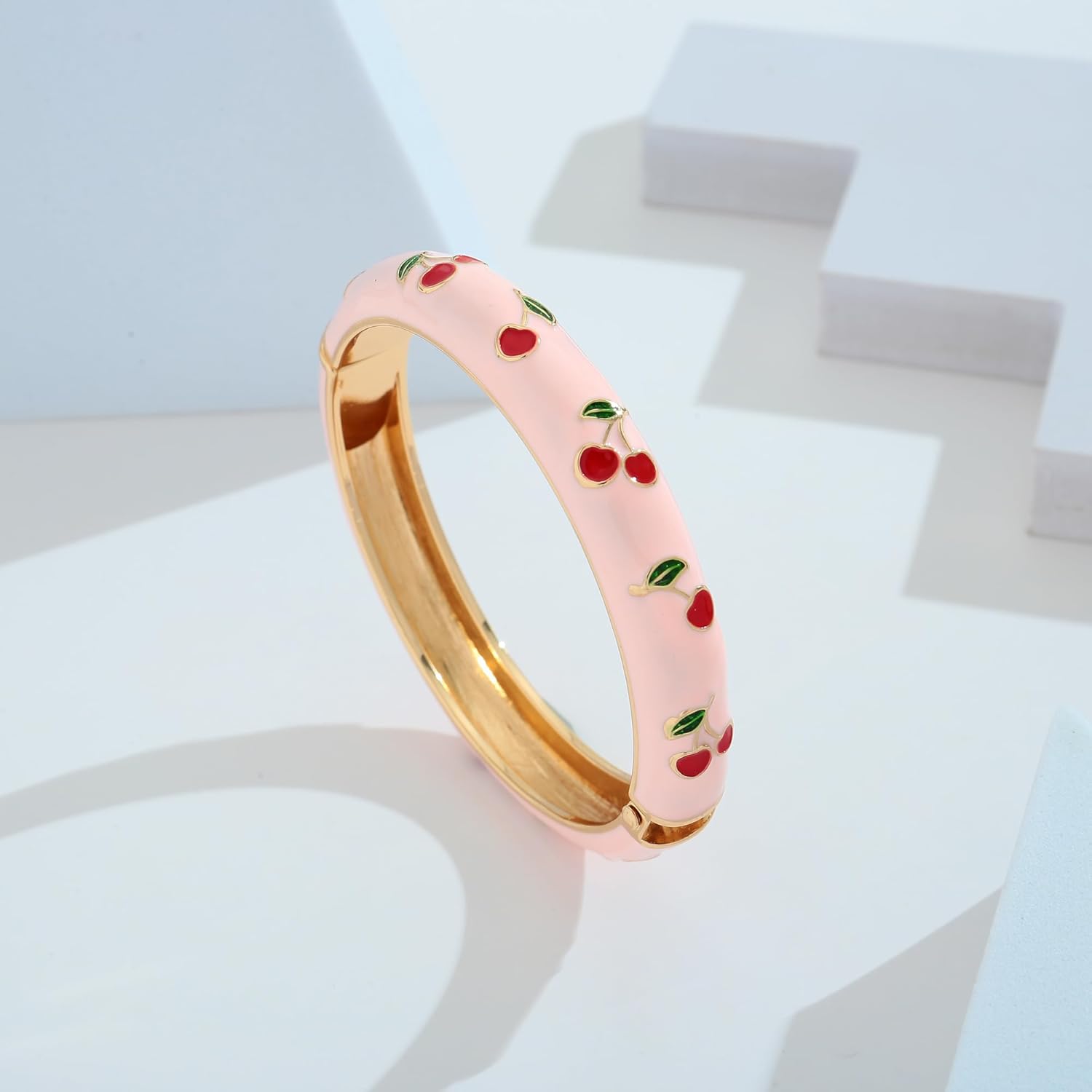Colorful Hinged Bangles Bracelets for Women Cute Fruit Cherry Multicolor Flower Enamel Gold Bracelets Statement Wide Chunky Bracelet - Image 7