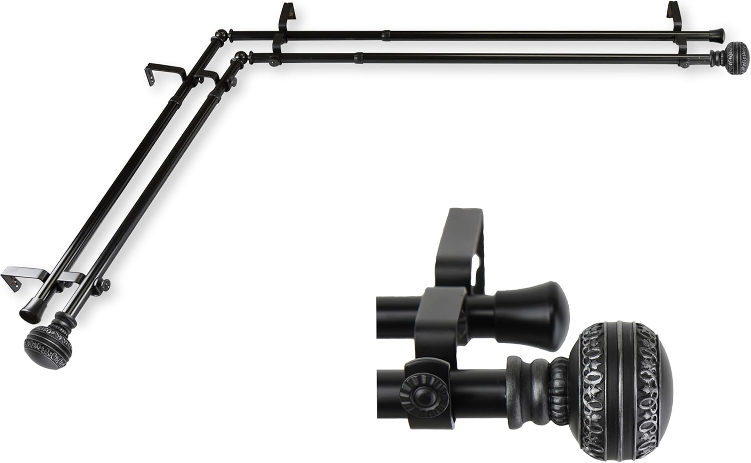 Rod Desyne 13/16" Ornament Corner Window Double Rod, 28-48 Inch, Cocoa