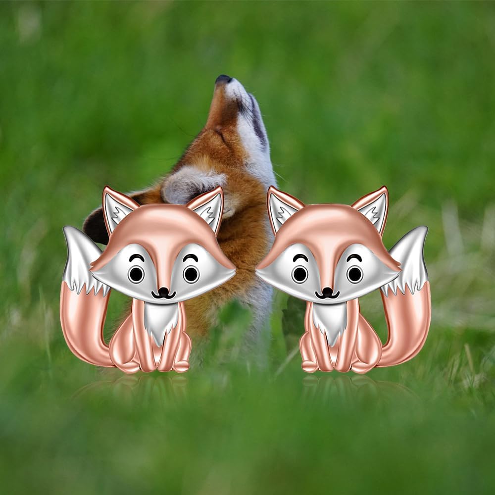 Fox Earrings Fox Stud Earrings for Women Sterling Silver Rose Gold Cute Fox Animal Stud Earring Fun Mini Arctic Fox Tail Lucky Pet Jewelry holiday Gifts