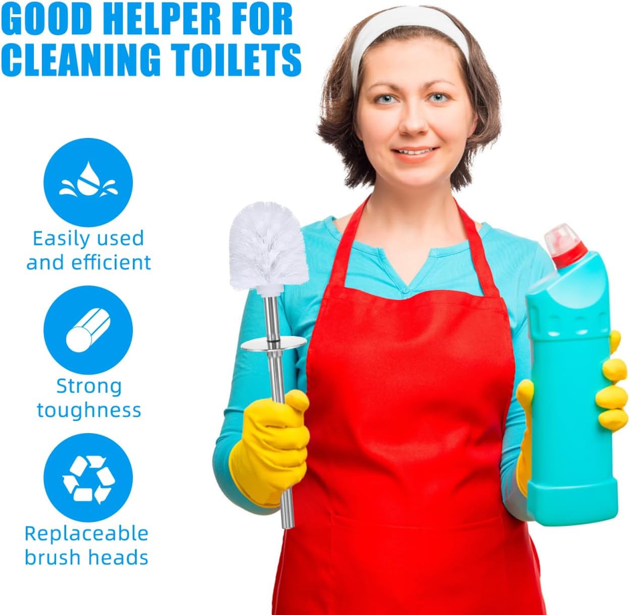 HOMSFOU 5Pcs Toilet Brush Replacement Heads - Universal Plastic Bowl Brush Heads with Dense Bristles, Spherical Design Bathroom Cleaning for Home, Hotel, Apartment