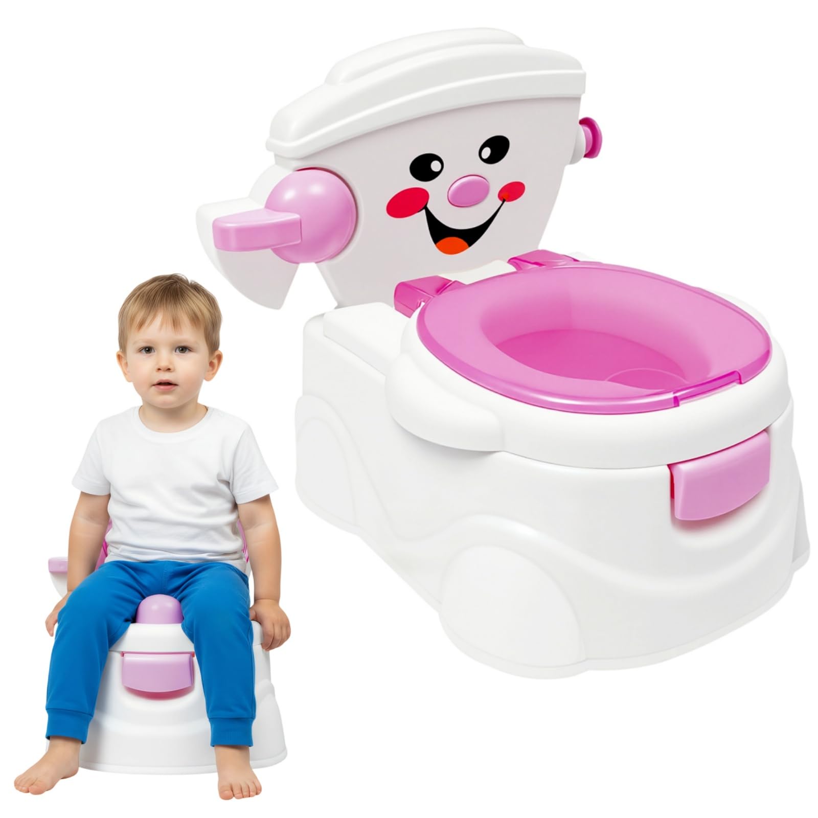 Vasino WC per bambini con coperchio, Potty Training Toilette per bambini, Smiley, antiscivolo e facile da pulire, per neonati e bambini da 6 mesi a 5 anni (rosa)