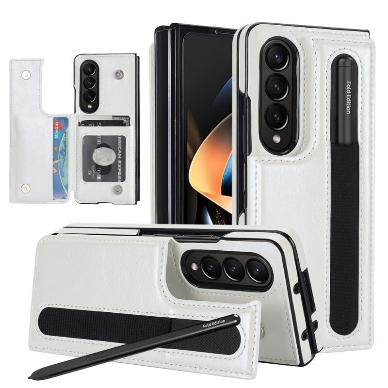 Étui portefeuille en cuir premium blanc avec rabat pour Samsung Galaxy Z Fold 7