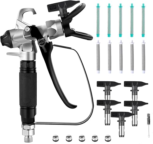 16 pistolas pulverizadoras de pintura sin aire con protector de boquilla, 5 puntas de pulverización, 10 filtros, junta giratoria de alta presión de