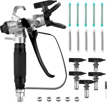 Dotool 16 Pcs Airless Paint Sprayer Gun with Nozzle Guard,5 Spray Tips,10 Filters,3300PSI High Pressure Swivel Joint for House Interior and Exterior,Garden,Fences211,313,415,517,623