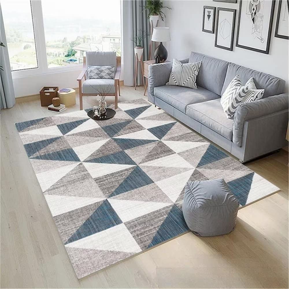 Tapis de salon géométrique bleu et triangle pour chambre