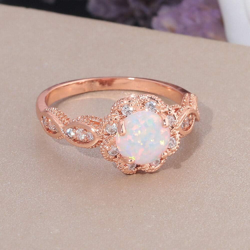 CiNily 18K Gold Plated Opal Ring-White Fire Opal & Amethyst & Cubic Zirconia Women Jewelry Gemstone Engagement Anniversary Ring Size 5-13 - Image 2