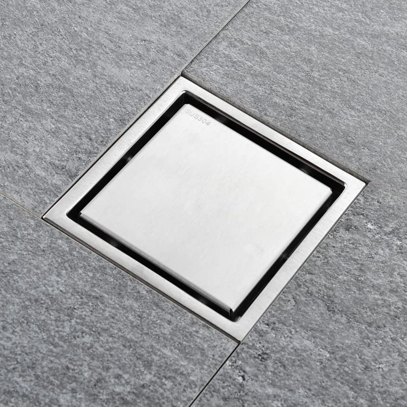 Piletta Doccia A Pavimento Scarico a pavimento nero Inserto for piastrelle 11/15 cm doccia quadrato Scolapiatti da cucina Acciaio inossidabile(Black 04,110mm)