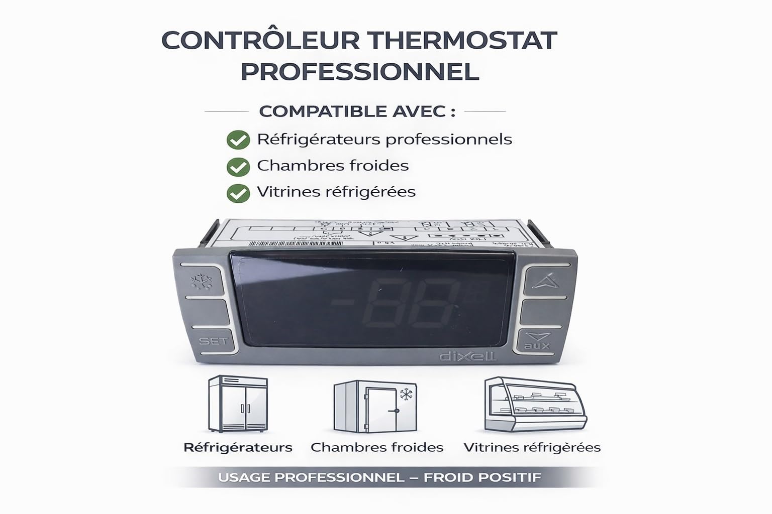Dixell XR02CX-5R0C1 Contrôleur de thermostat numérique de température hors cycle dégivrage 230V/50-60Hz avec 1 capteur de sonde de température pour réfrigérateurs congélateurs appareils de chauffage