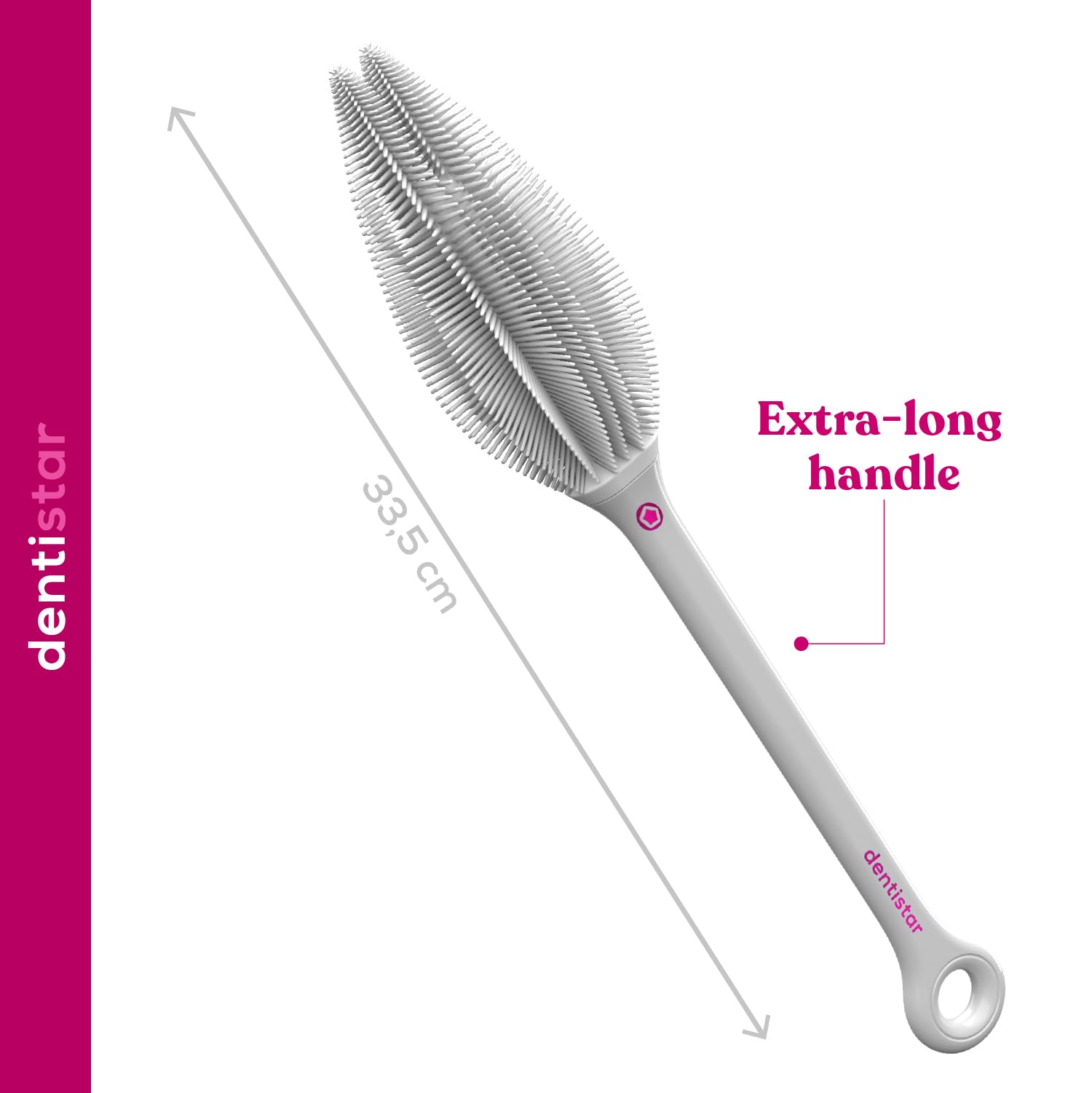 dentistar Spazzola Lunga per bottiglie in silicone – Spazzola per bottiglie per bottiglie, tazze e bicchieri, detergente per bottiglie flessibile con setole morbide in silicone – Senza BPA – Grigio