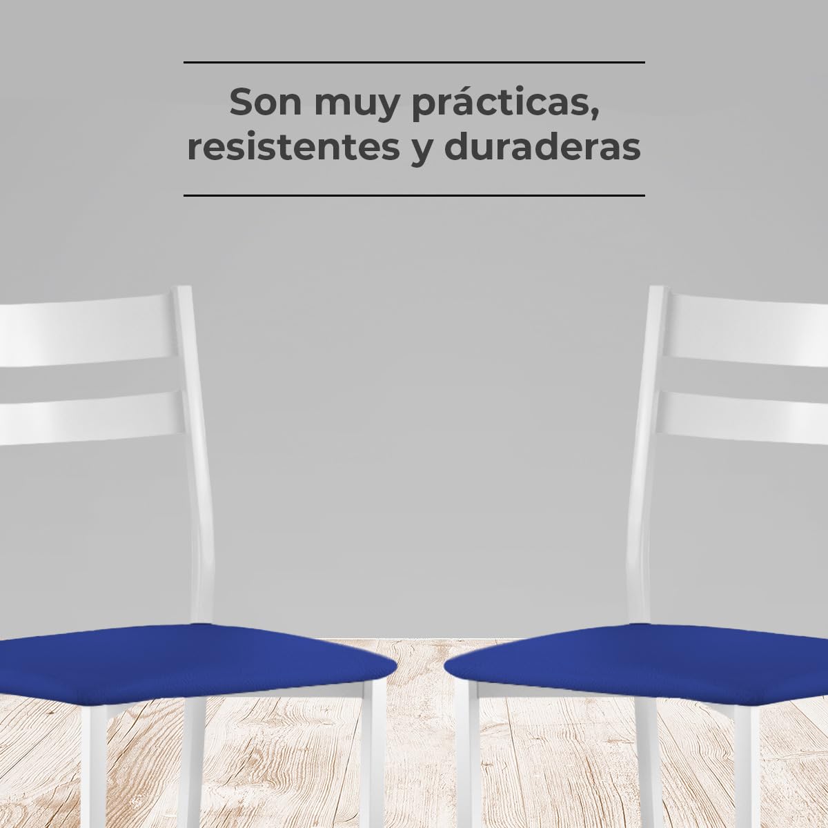 Astimesa - Silla de Comedor o Cocina de Metal Blanca - Asiento Polipiel en Color Azul - 2 Unidades - 38 cm (Ancho) x 45 cm (Alto Asiento) x 85 cm (Alto Total) x 40 cm (Fondo) — view 5
