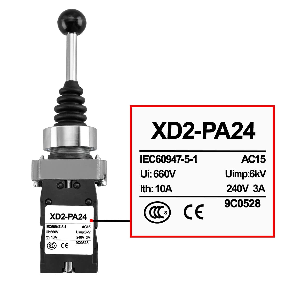 Heschen Monolever Joystick Switch, XD2-PA24, SPST, 4NO, 4 Direction Momentary Type, Ui AC660V, Ith 10A, Black - Image 4
