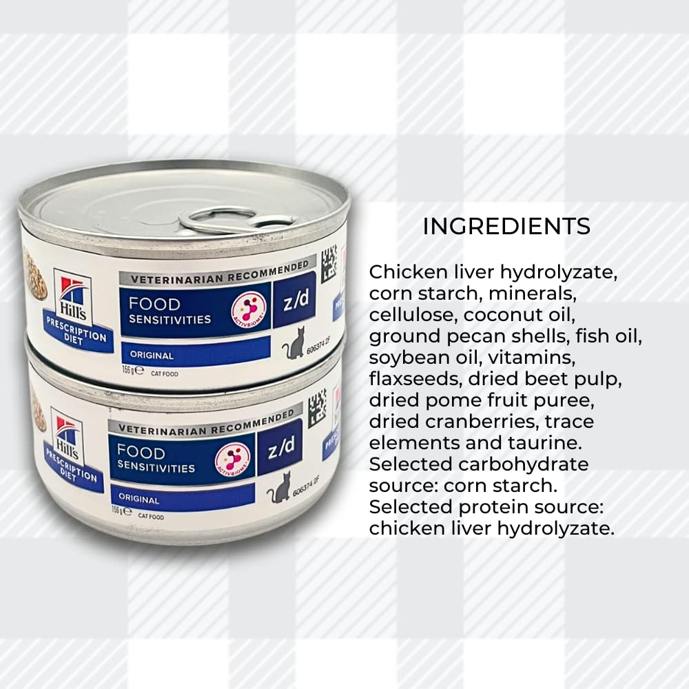 AETN Creations Z/D Alimento Húmedo para Gatos con Sensibilidad Alimentaria, Paquete de 12 Latas de 156g, con Golosina y Juguete para Gato de AETN