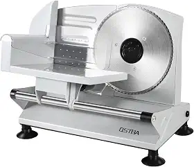 OSTBA Cortador de carne para casa, cortador elétrico de alimentos com lâminas removíveis de aço inoxidável de 17 cm, espessura ajustável de 0-15 mm, fácil de limpar, 150W, ideal para cortes frios