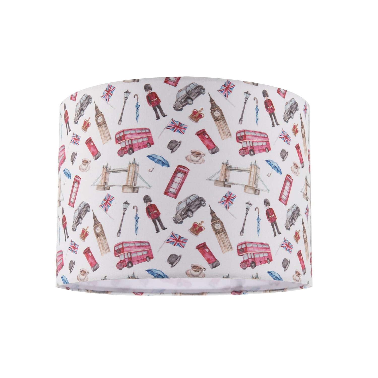 London Themed Cotton Lamp Shade with Red Buses Post Boxes Black Taxis by Happ...