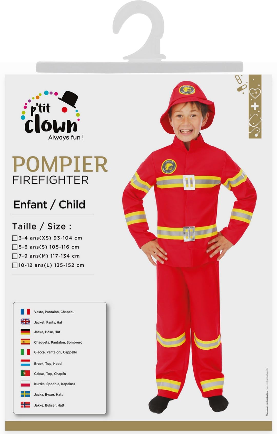 P'TIT CLOWN - Costume da pompiere per bambini - Unisex - Ragazza - Ragazzo - Firefighter - Costume Professione - Perfetto per Carnevale, Cosplay, Halloween, feste, eventi a tema e gioco di ruolo