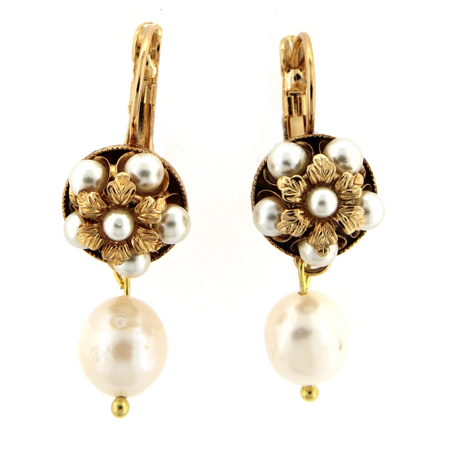Orecchini Pendenti Vintage Mokilù, In Ottone Con Oro 24KT, Fatto A Mano In Toscana, Cabochon