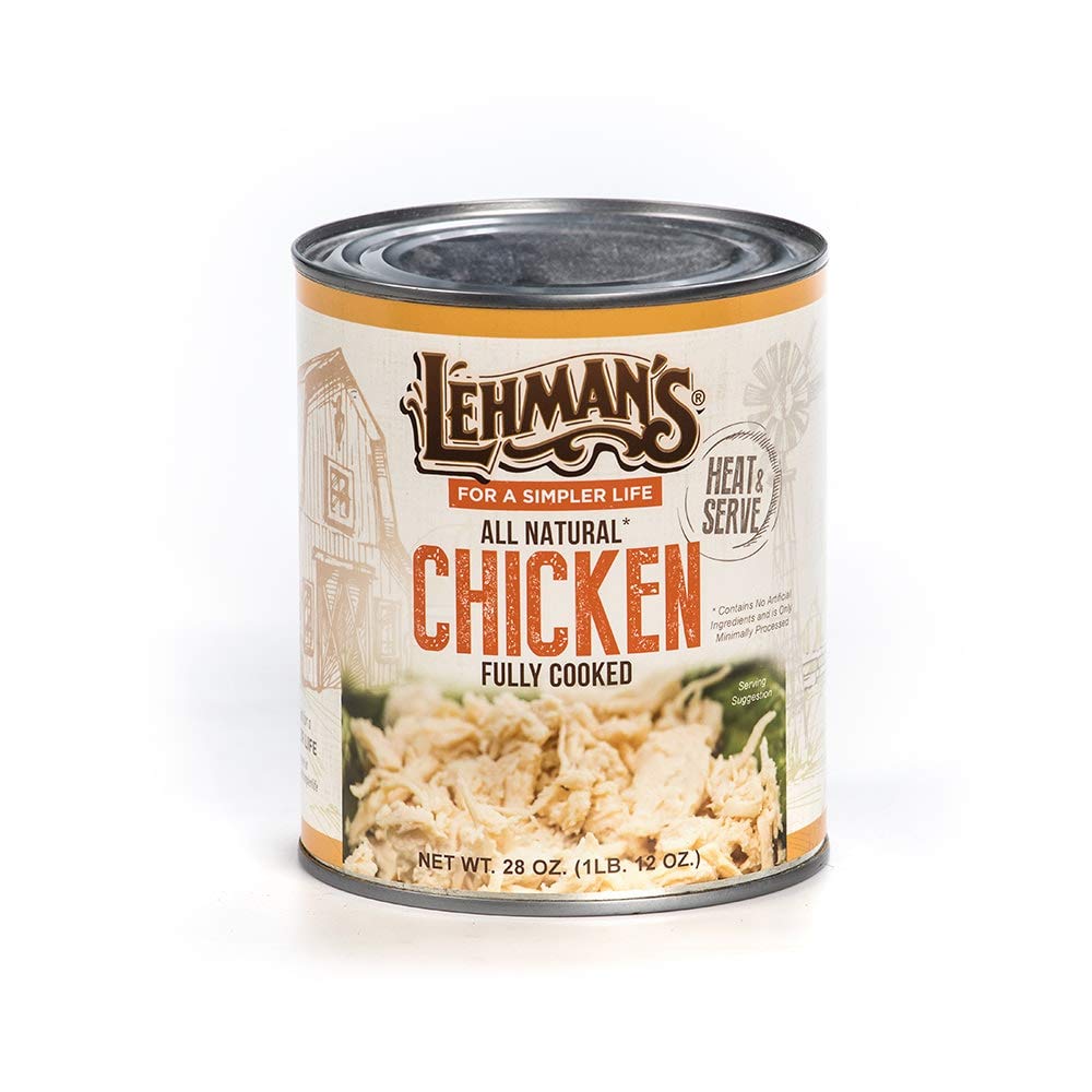 Lehman's All Natural Canned Meat, USA Made Ready to Eat for Everyday, Camping or Emergencies, 28 oz Cans, Case of 12, Chicken